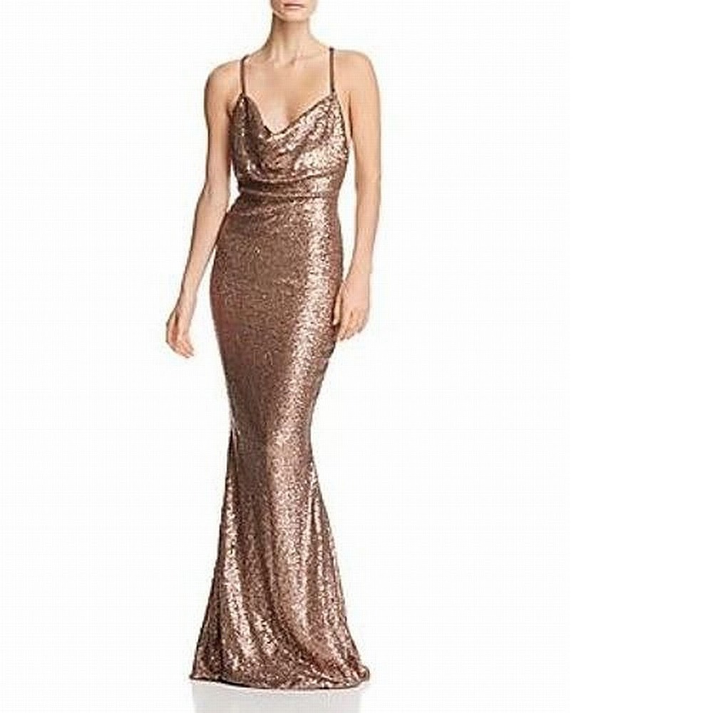 Nookie Women's Dress Bronze Gold Size XS Cowl Neck Sequin Sleek Gown - Picture 1 of 4